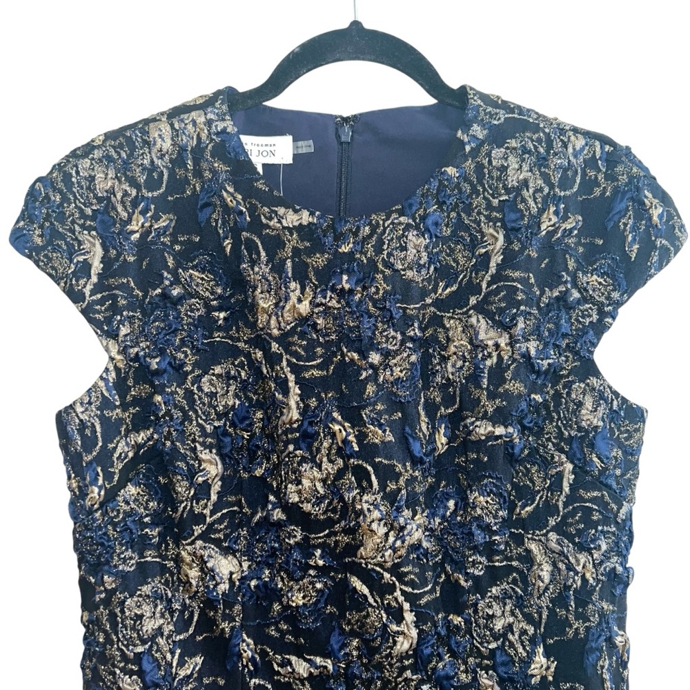 NEW NWT Teri Jon By Rickie Freeman Cap Sleeve Metallic Jacquard Cocktail Dress - Picture 5 of 12